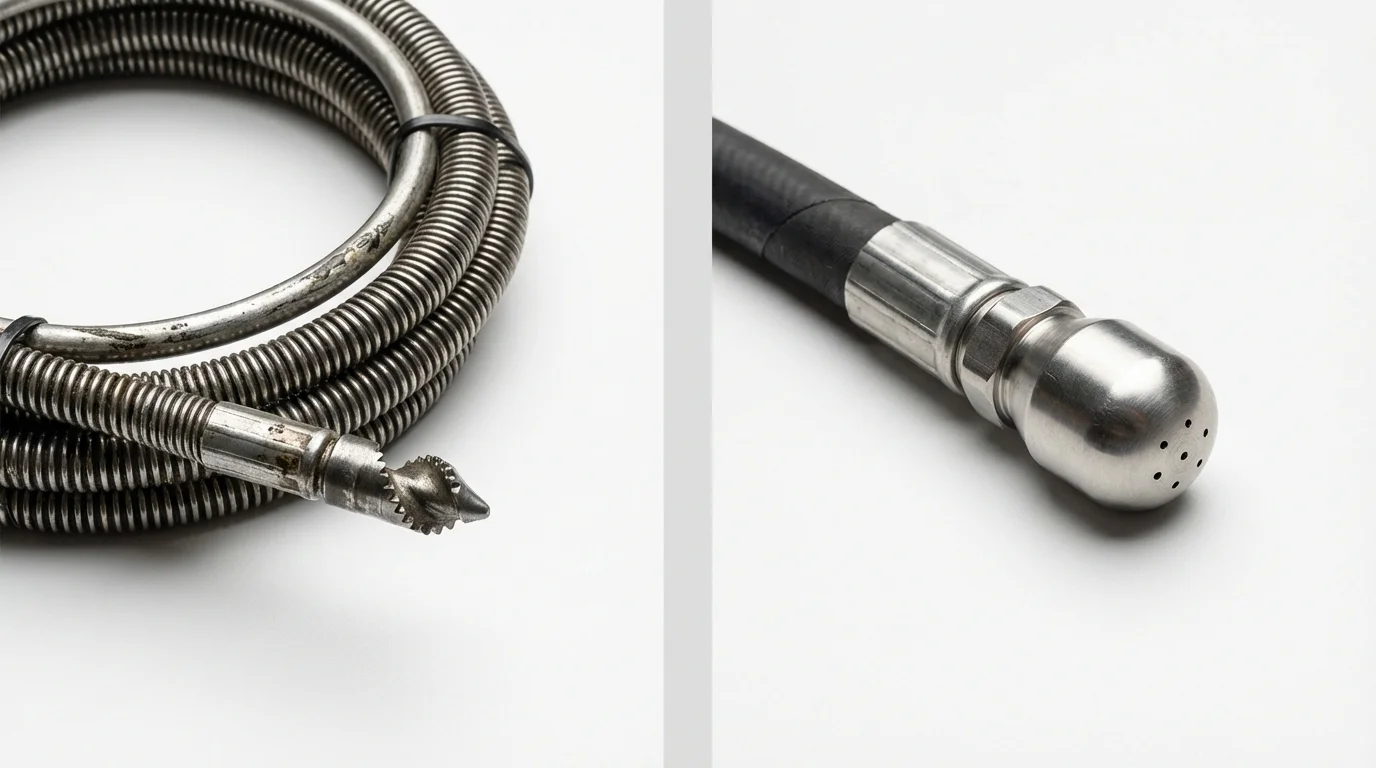 Drain snake cable and hydro jetting nozzle used for drain cleaning in Shasta Lake, CA