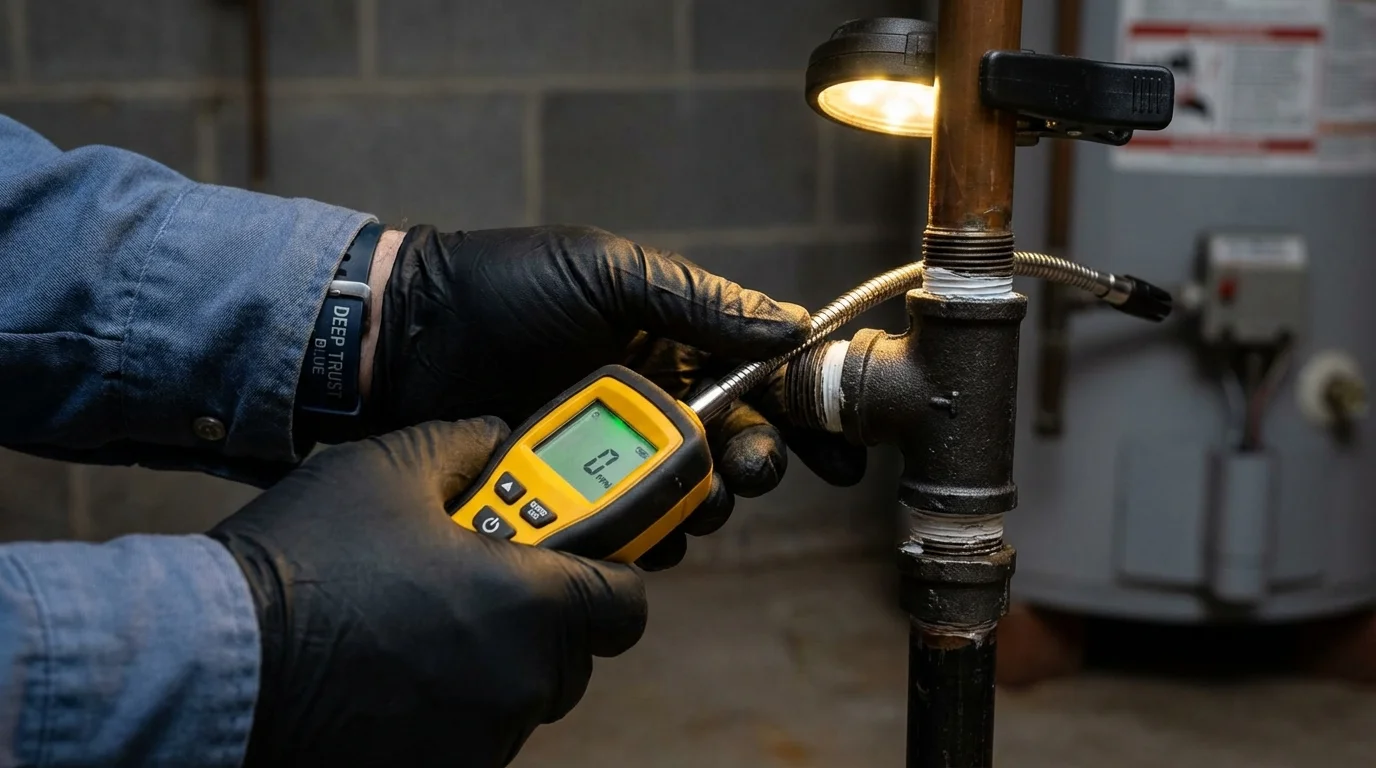 Gas leak detection with electronic sniffer by Johns Plumbing LLC in Shasta Lake