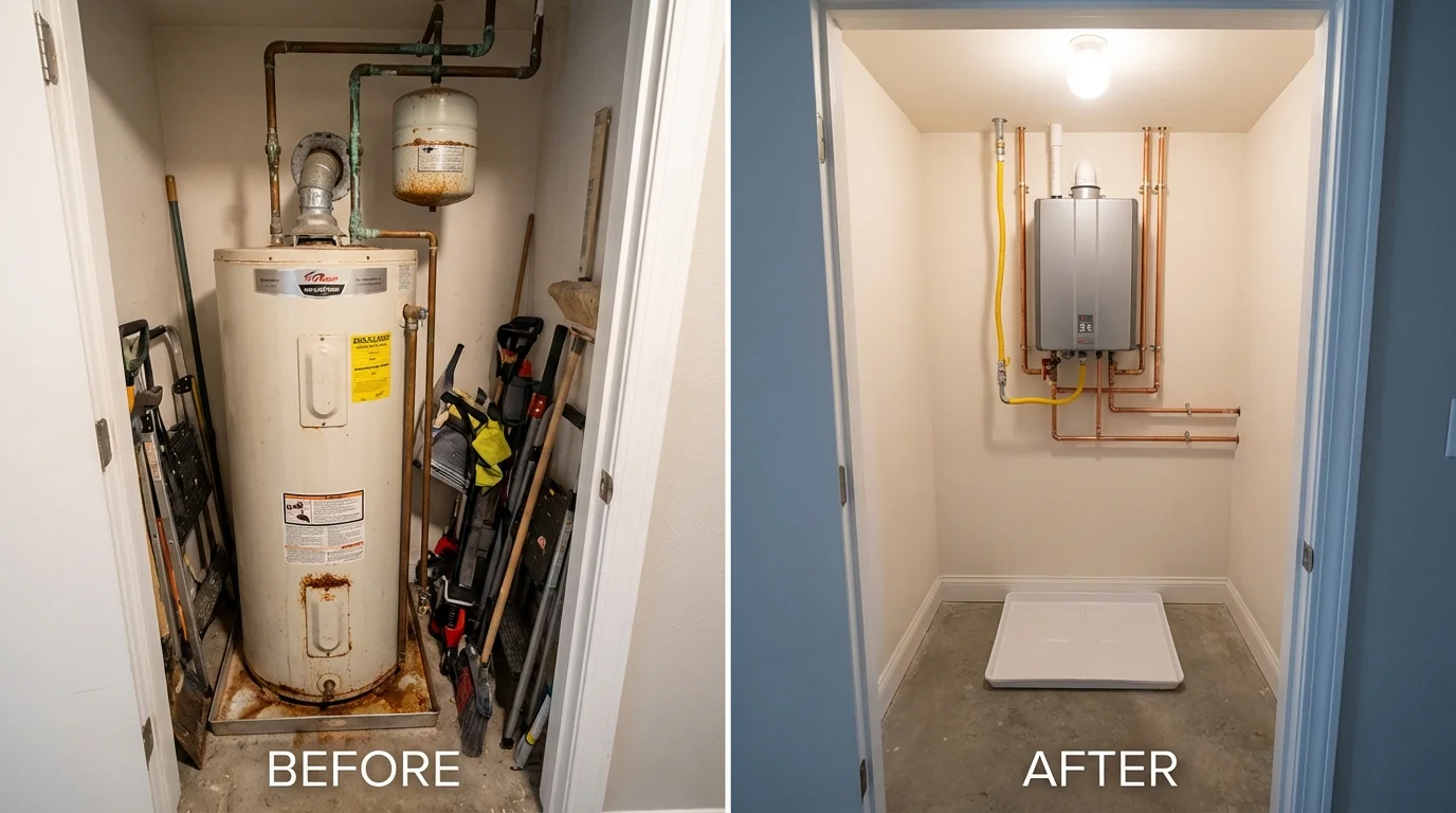 Tank water heater versus wall-mounted tankless unit comparison for Shasta Lake, CA homeowners